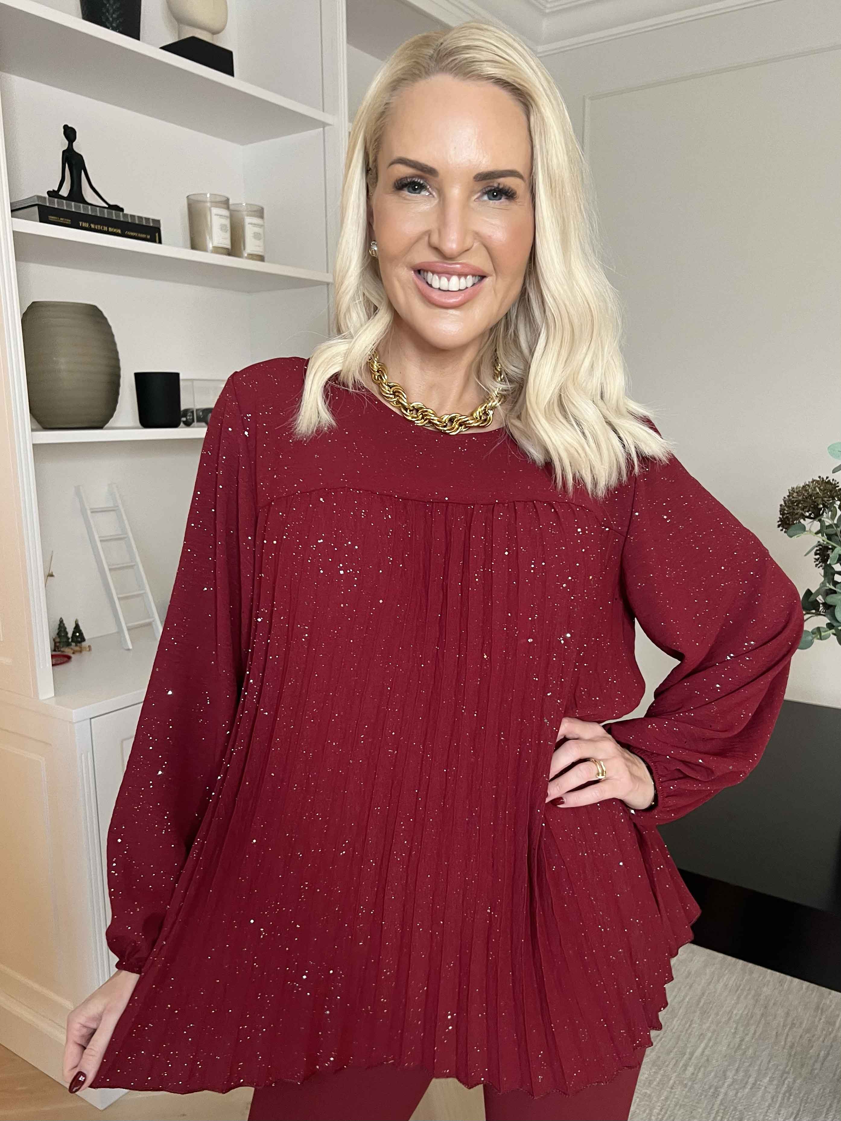 Nancy Glitter Shirt L/S - Plisseret bluse med glitter